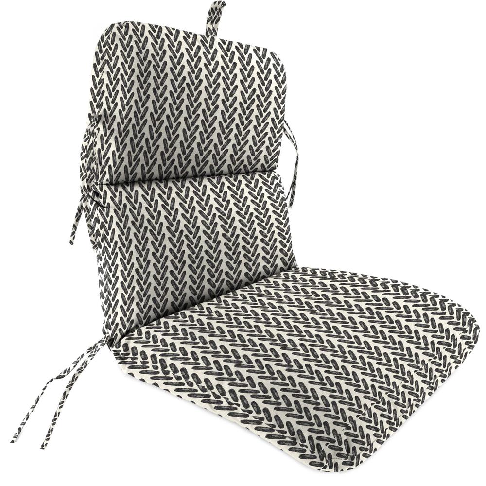 Hatch Black Chevron Outdoor Chair Cushion with Ties and Hanger Loop. Picture 1