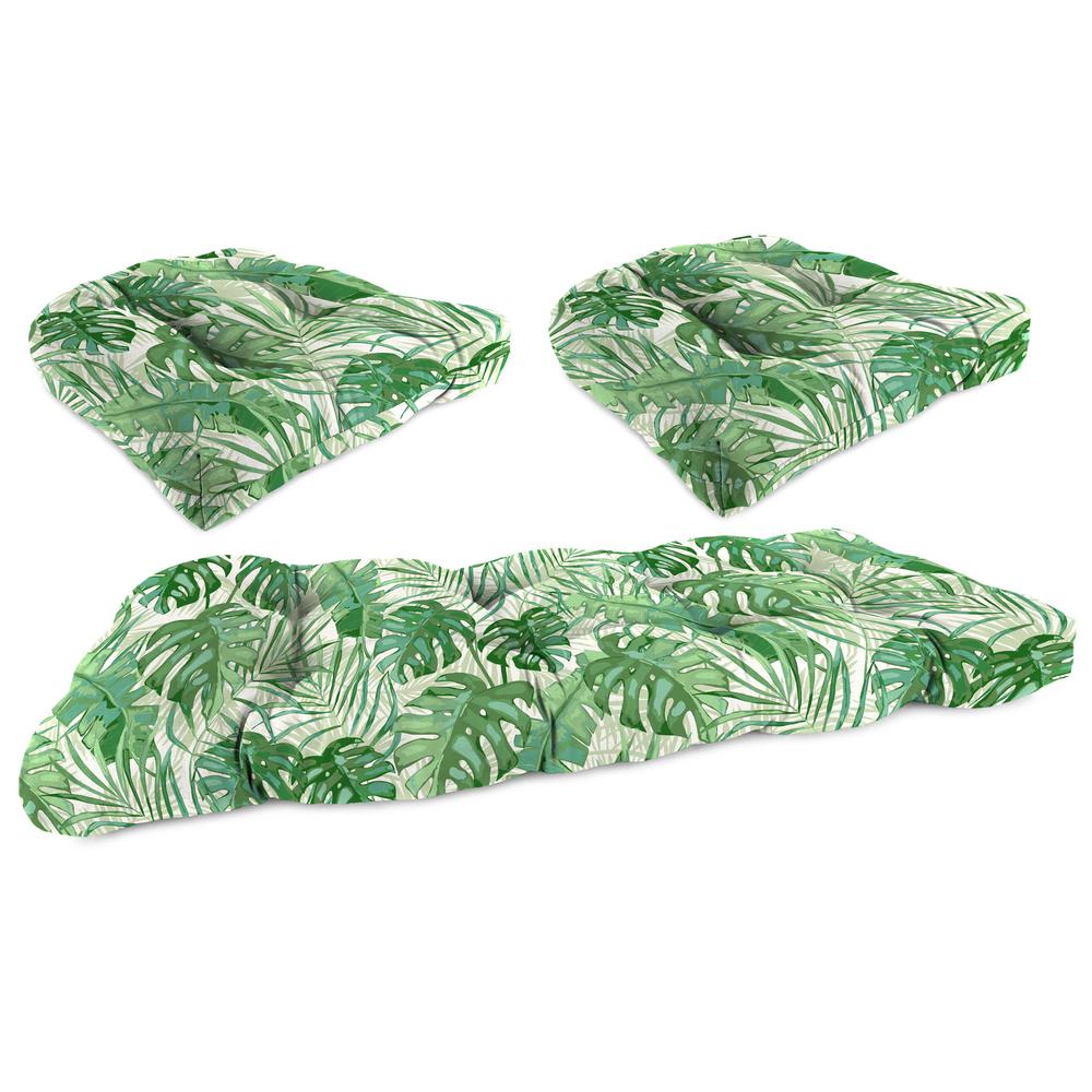 3-Piece Bryann Tortoise Green Tropical Tufted Outdoor Cushion Set. Picture 1