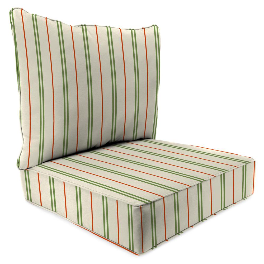 Gallan Cedar Grey Stripe Outdoor Chair Seat and Back Cushion Set with Welt. Picture 1