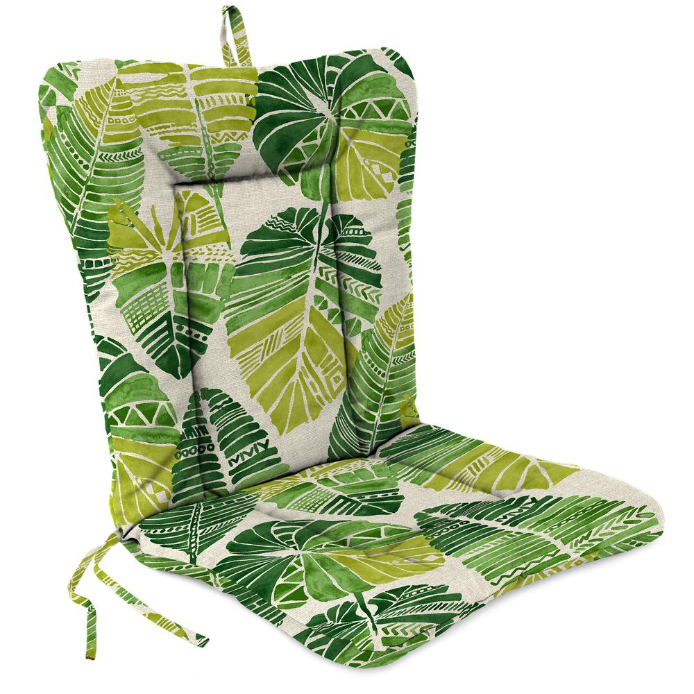 Hixon Palm Green Leaves Outdoor Chair Cushion with Ties and Hanger Loop. Picture 1