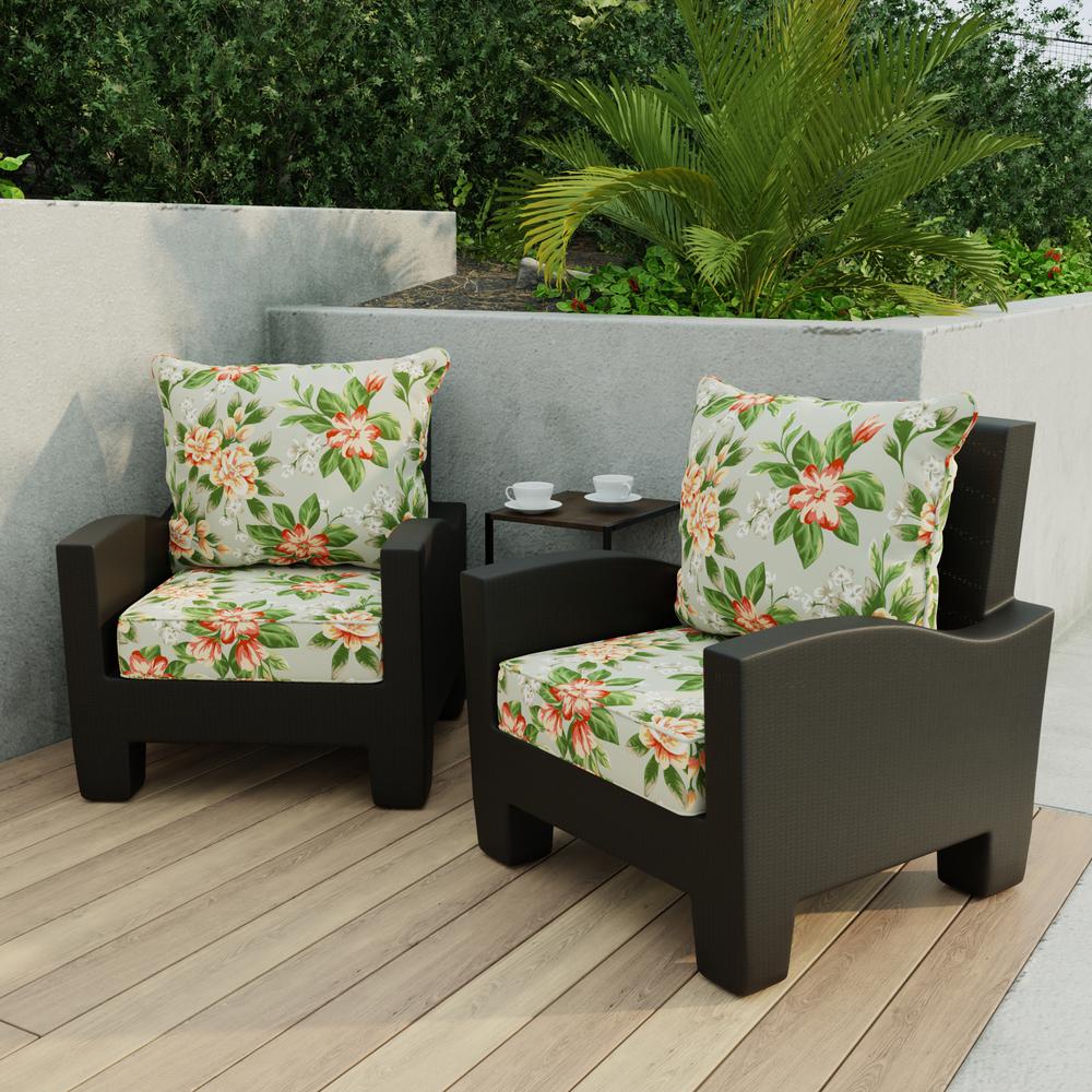 Tori Cedar Grey Floral Outdoor Chair Seat and Back Cushion Set with Welt. Picture 3