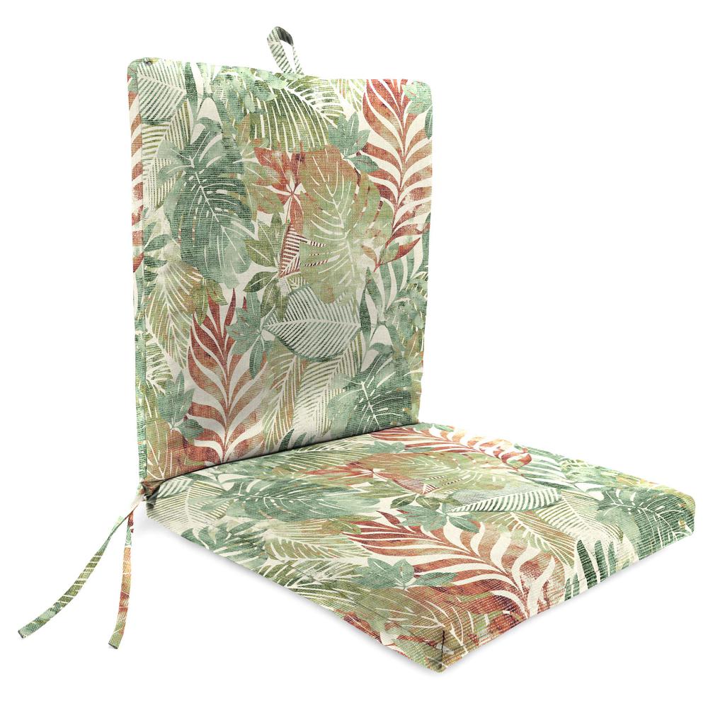 Wesley Almond Green Leaves French Edge Outdoor Chair Cushion with Ties. Picture 1