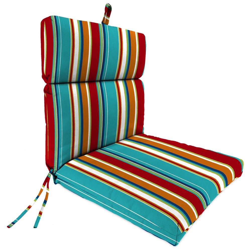 Covert Fiesta Multi Stripe French Edge Outdoor Chair Cushion with Ties. Picture 1