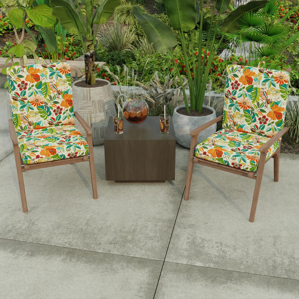 Lensing Jungle Multi Floral French Edge Outdoor Chair Cushion with Ties. Picture 3