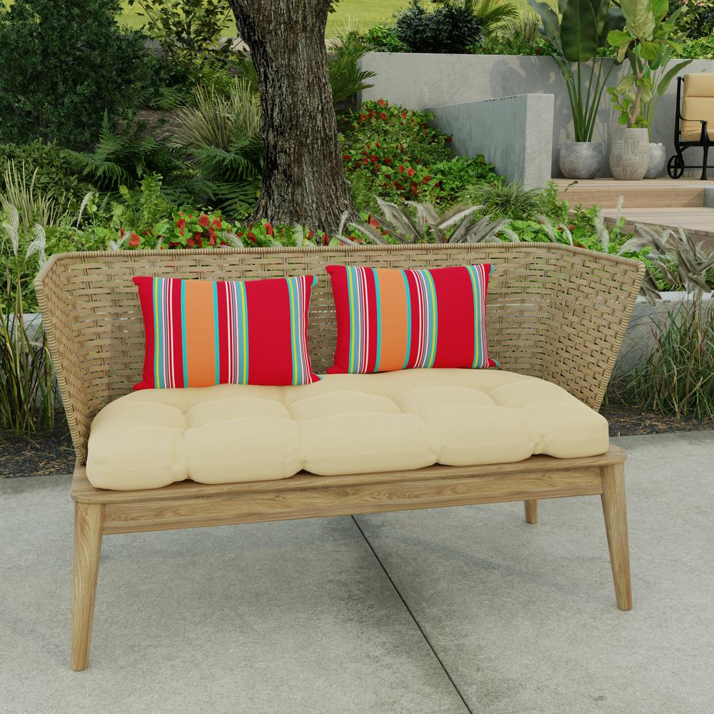 Mulberry Red Stripe Rectangular Knife Edge Outdoor Lumbar Throw Pillows (2-Pack). Picture 3