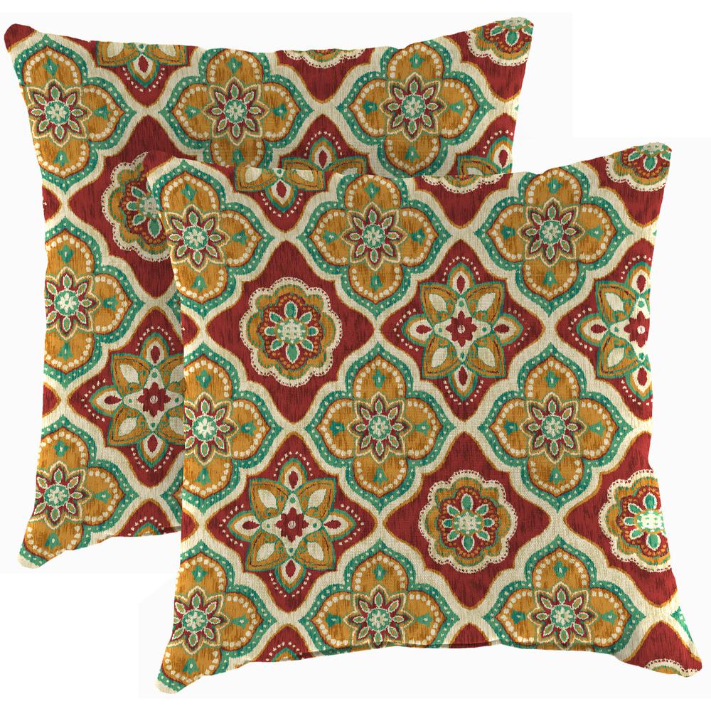 Adonis Jewel Red Medallion Square Knife Edge Outdoor Throw Pillows (2-Pack). Picture 1