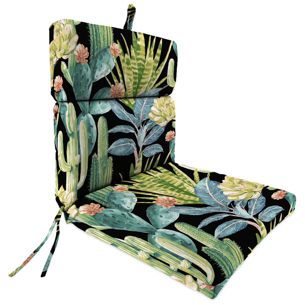 Hatteras Ebony Black Floral French Edge Outdoor Chair Cushion with Ties. Picture 1