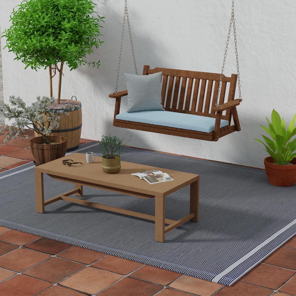 Sunbrella Canvas Air Blue Solid Outdoor Settee Swing Bench Cushion with Ties. Picture 3