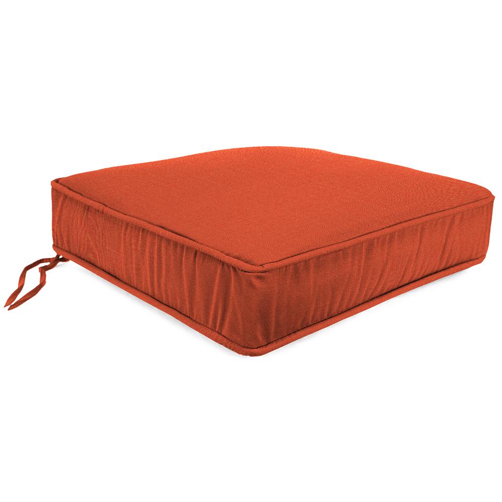 Echo Sangria Orange Solid Boxed Edge Outdoor Deep Seat Cushion and Welt. Picture 1