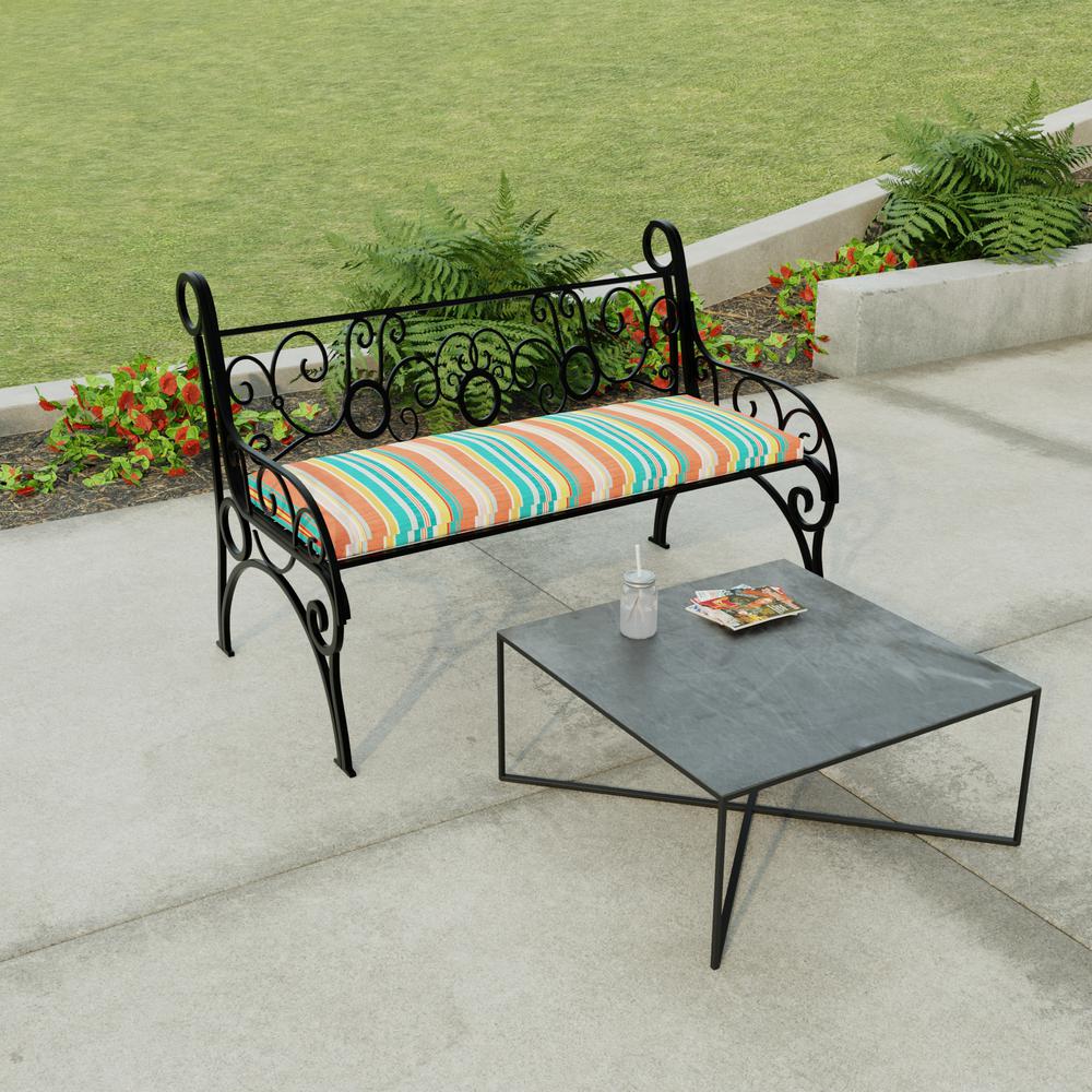 Kodi Cornhusk Multi Stripe Outdoor Settee Swing Bench Cushion with Ties. Picture 3
