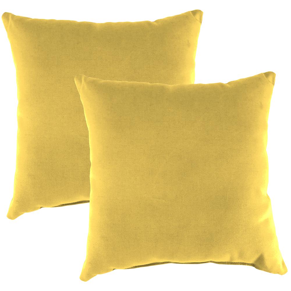 Sunray Yellow Solid Square Knife Edge Outdoor Throw Pillows (2-Pack). Picture 1
