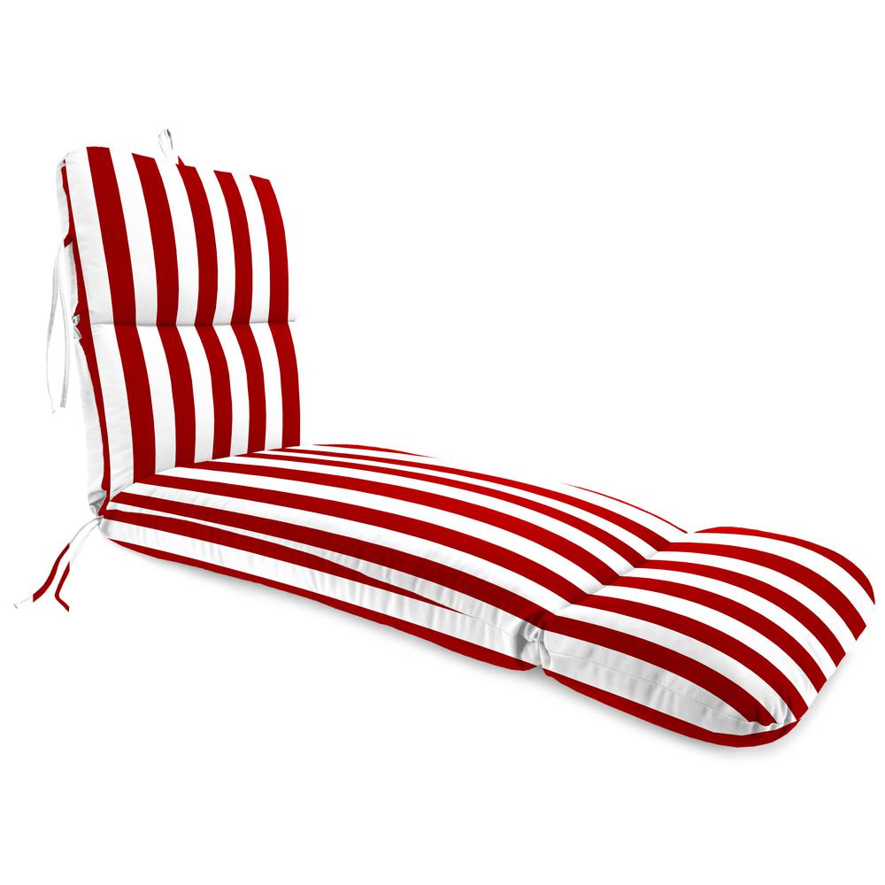 Cabana Red Stripe Outdoor Chaise Lounge Cushion with Ties and Hanger Loop. Picture 1