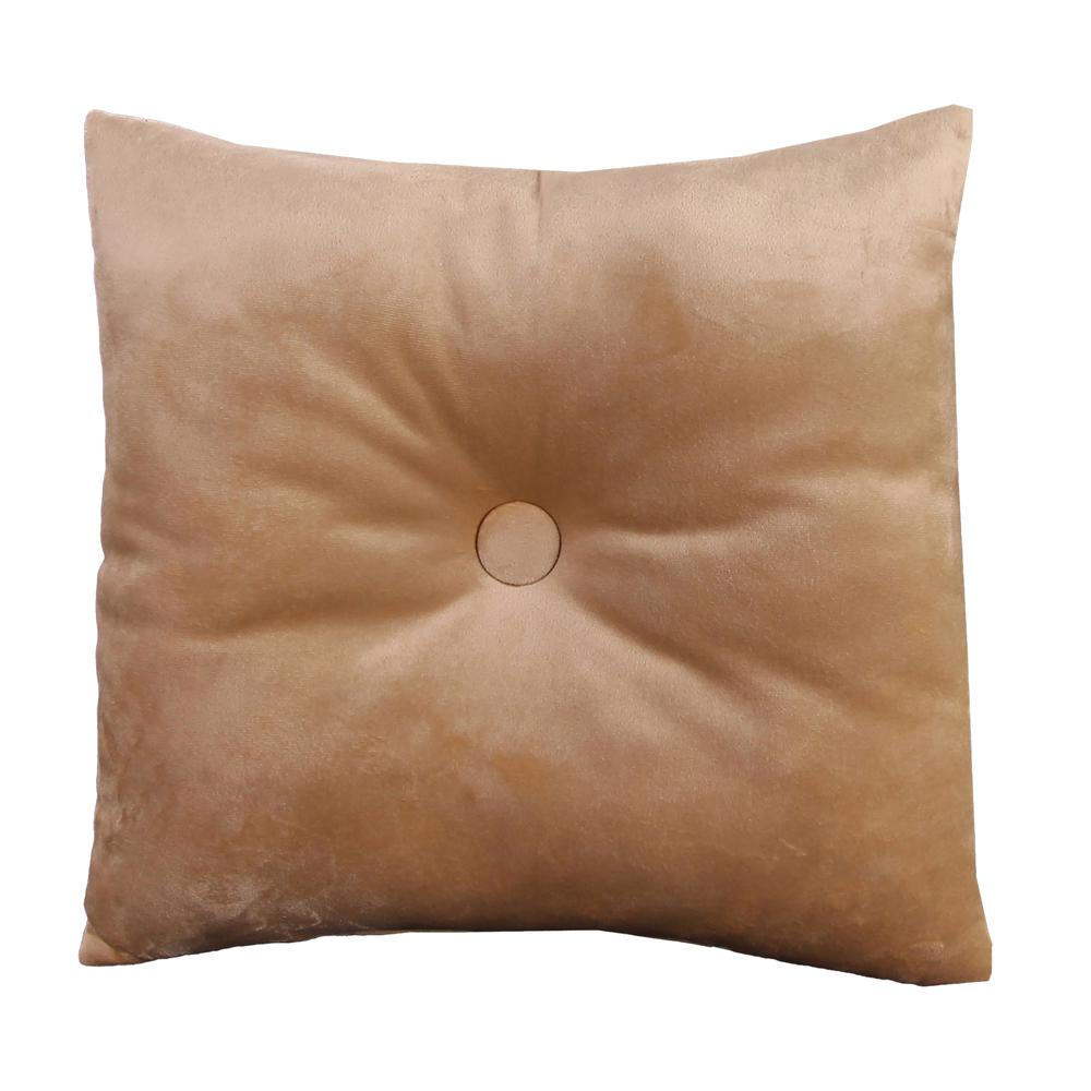 Fairview Tan Solid Square Tufted Decorative Throw Pillow with Fabric Button. Picture 1