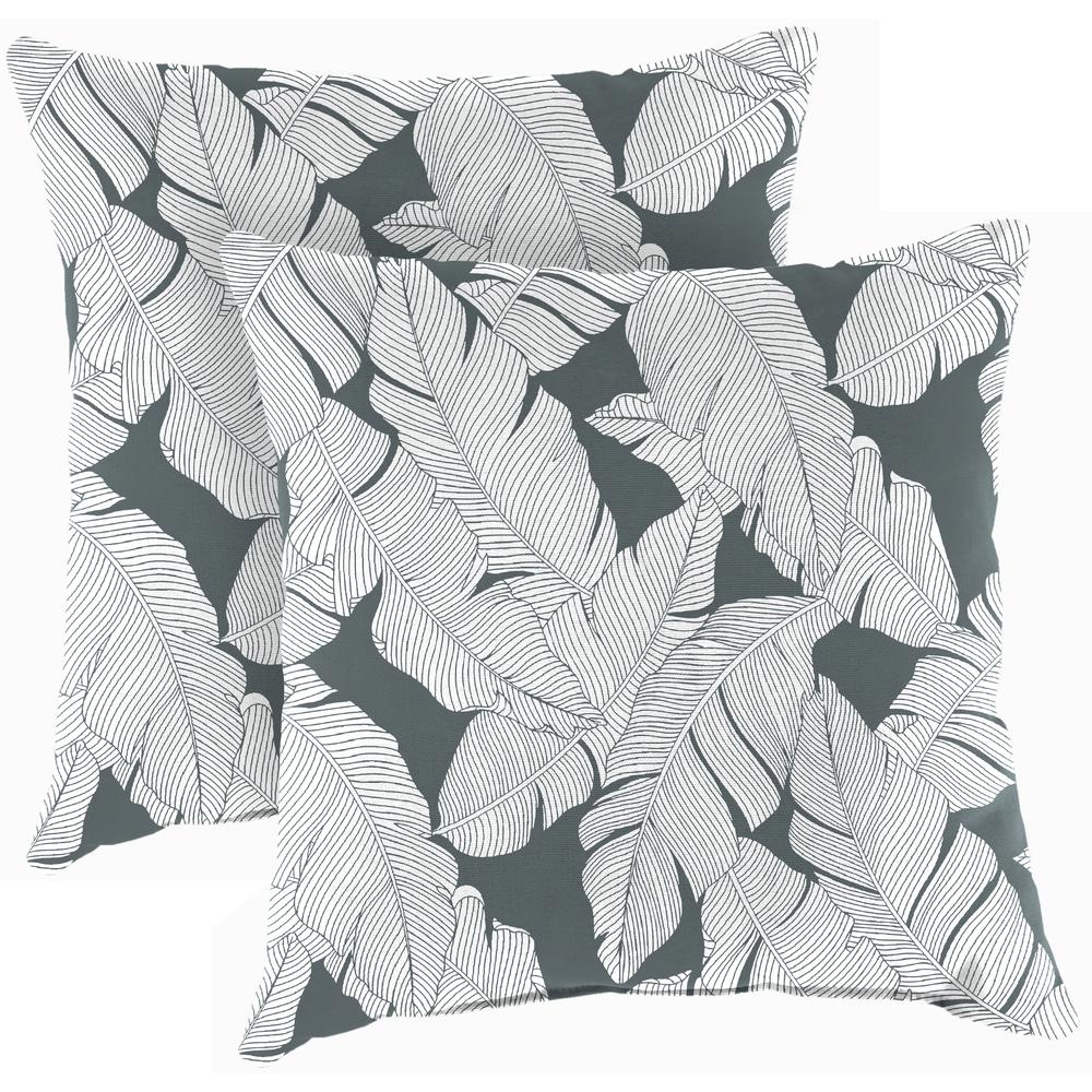 Carano Stone Grey Leaves Square Knife Edge Outdoor Throw Pillows (2-Pack). Picture 1