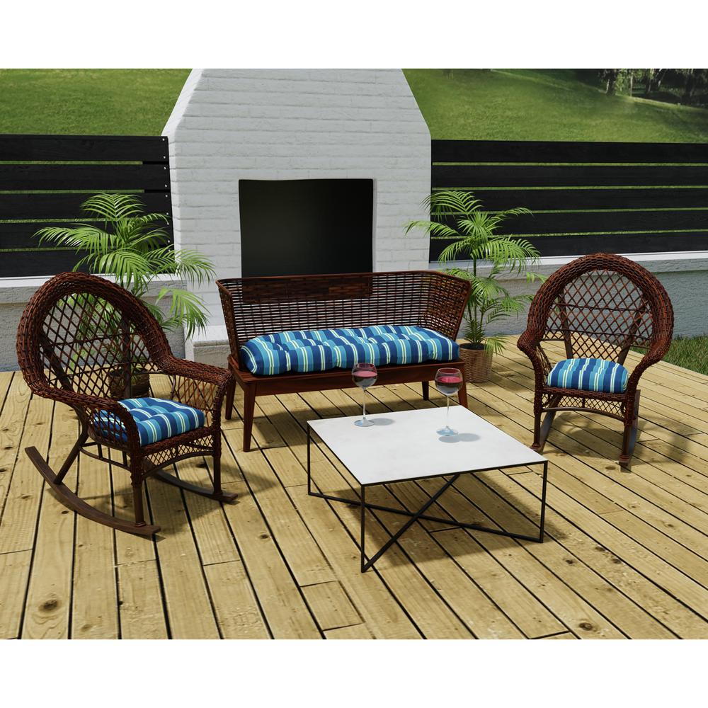 3-Piece Sullivan Vivid Blue Stripe Tufted Outdoor Cushion Set. Picture 3