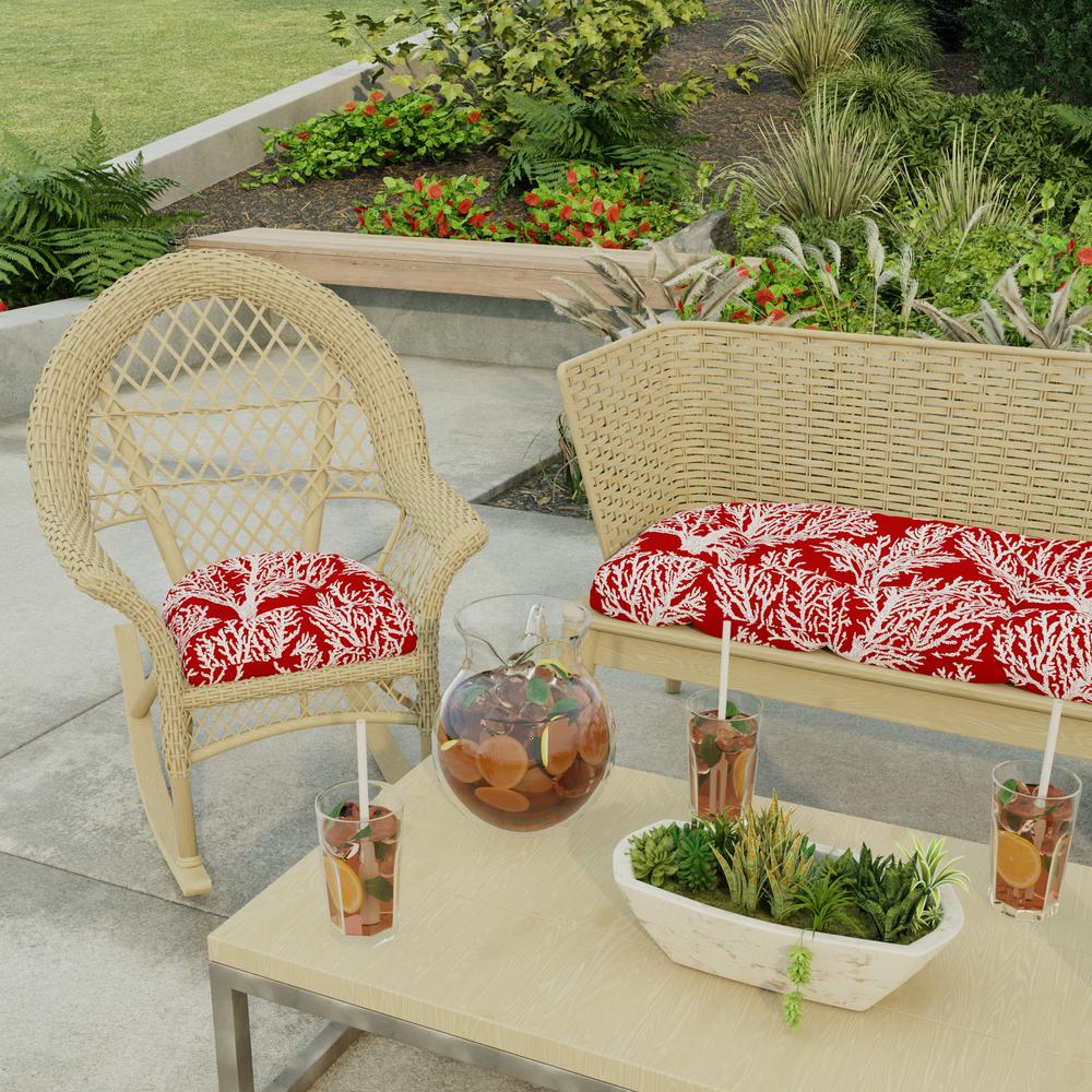 Seacoral Red Nautical Tufted Outdoor Seat Cushion (2-Pack). Picture 3