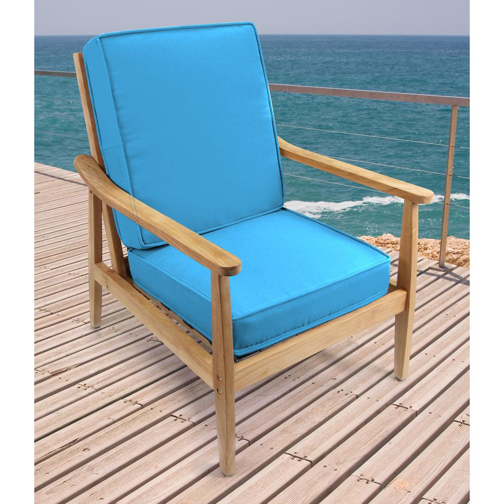 2-Piece Canvas Capri Blue Solid Outdoor Chair Seat and Back Cushion Set and Welt. Picture 3