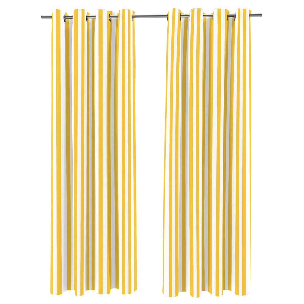 Canary Yellow Stripe Grommet Semi-Sheer Outdoor Curtain Panel (2-Pack). Picture 1