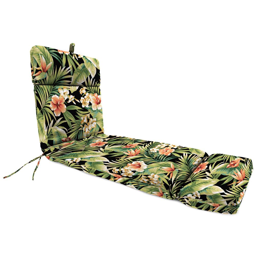 Cypress Midnight Black Leaves Rectangular French Edge Outdoor Cushion with Ties. Picture 1