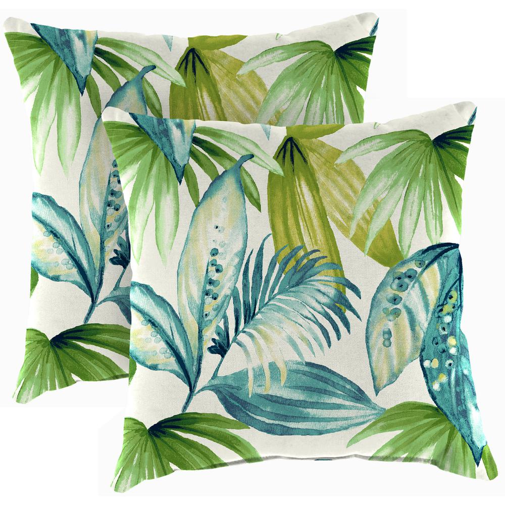 Seneca Caribbean Blue Leaves Square Knife Edge Outdoor Throw Pillows (2-Pack). Picture 1