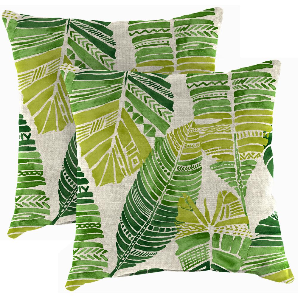 Hixon Palm Green Leaves Square Knife Edge Outdoor Throw Pillows (2-Pack). Picture 1
