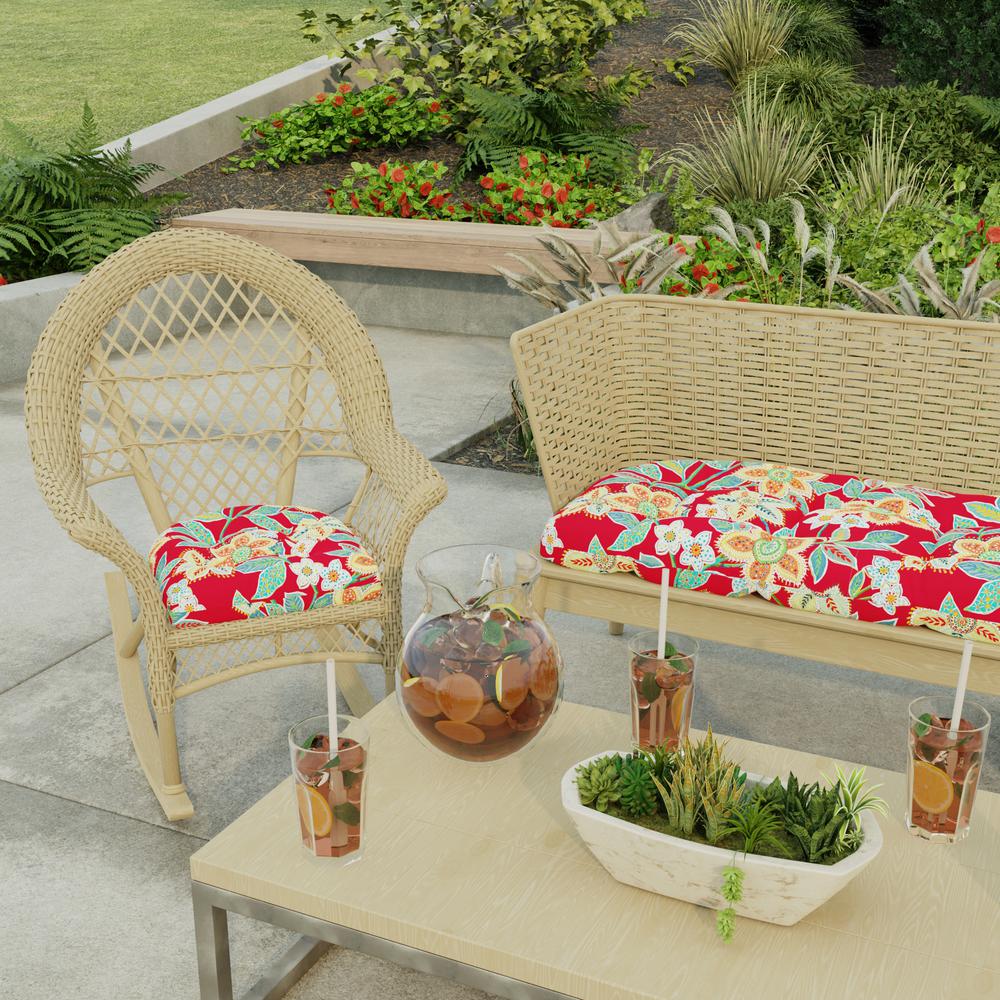 Leathra Red Floral Tufted Outdoor Seat Cushion (2-Pack). Picture 3