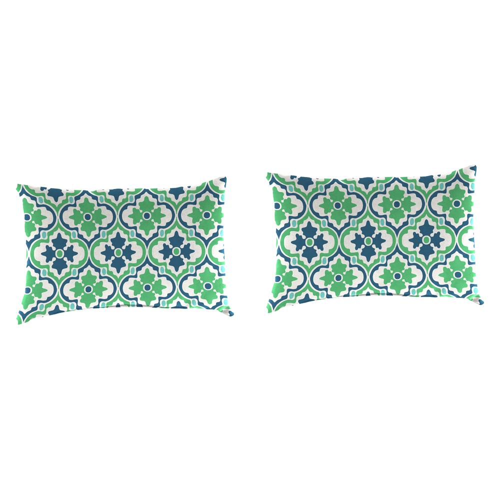 Vesey Sea Mist Green Quatrefoil Outdoor Lumbar Throw Pillows (2-Pack). Picture 1