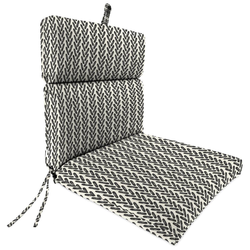 Hatch Black Chevron Rectangular French Edge Outdoor Chair Cushion with Ties. Picture 1