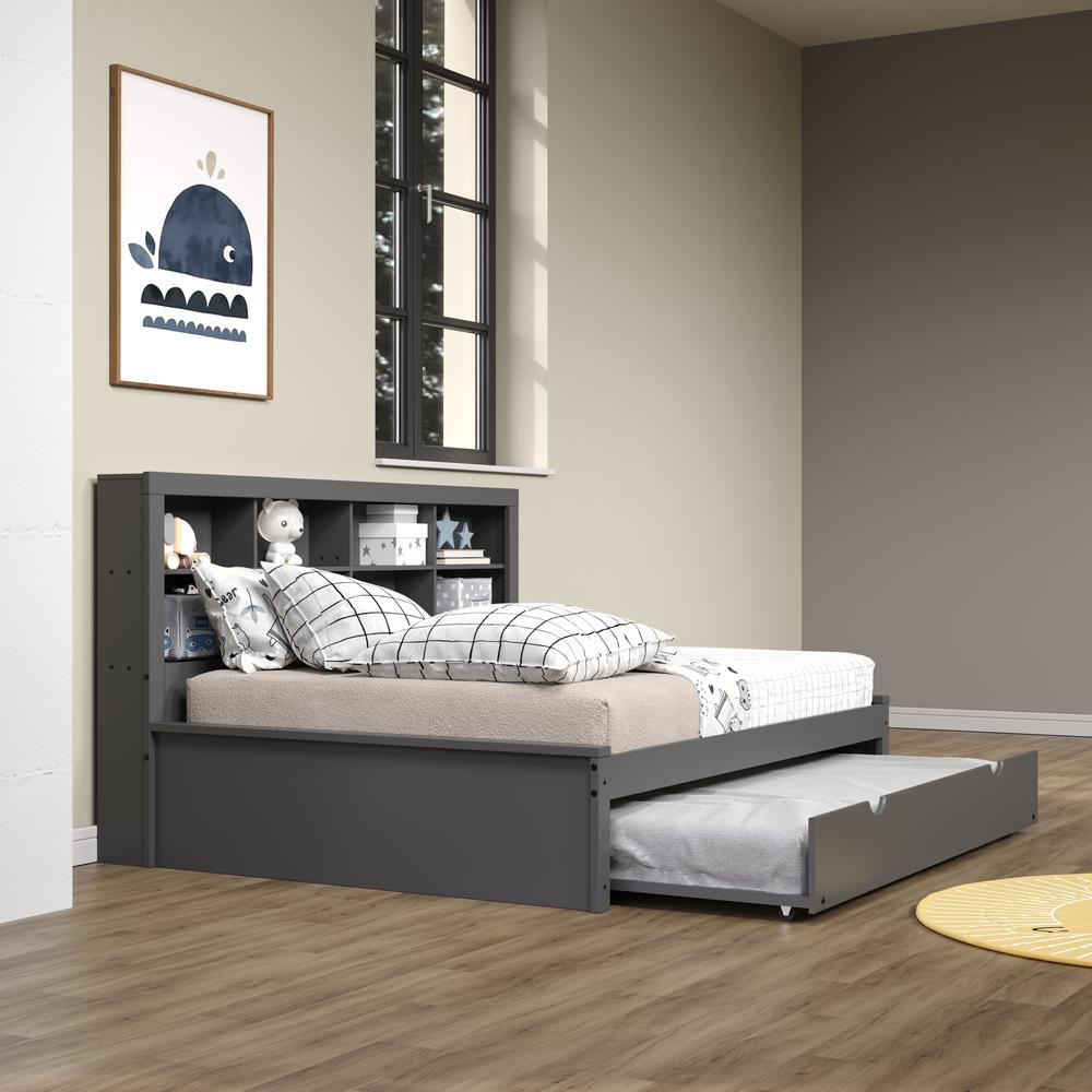 FULL BOOKCASE DAYBED WITH TRUNDLE DARK GREY. Picture 8