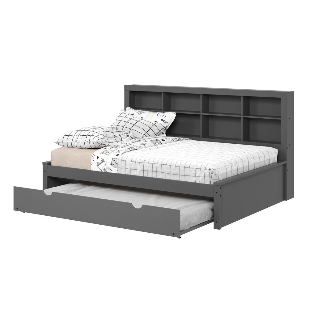 FULL BOOKCASE DAYBED WITH TRUNDLE DARK GREY. Picture 11