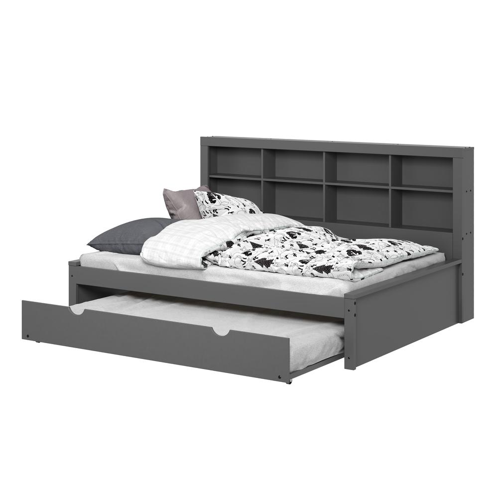FULL BOOKCASE DAYBED WITH TRUNDLE DARK GREY. Picture 12