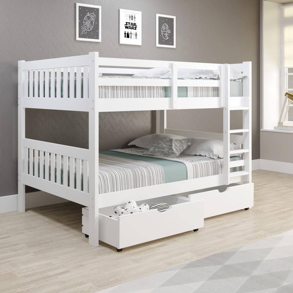 Full/Full Mission Bunk Bed W/Dual Underbed Drawers In White Finish. Picture 1