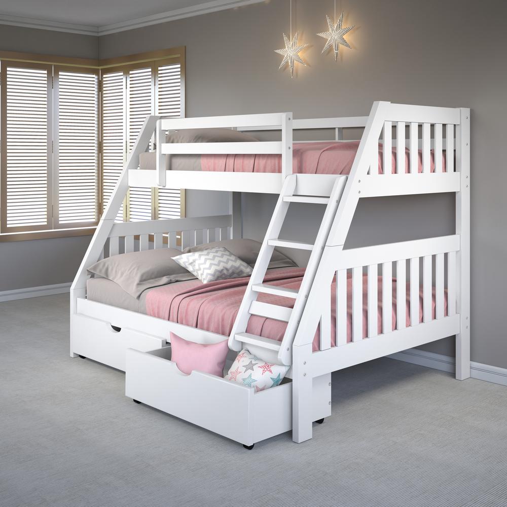 Twin/Full Mission Bunk Bed W/Dual Under Bed Drawers In White Finish. Picture 1