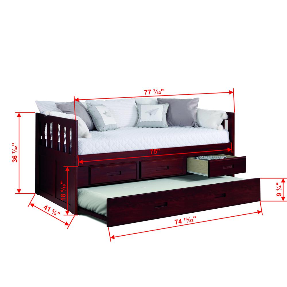 Twin Mission Captains Bed With 3 Drawer Storage And Twin Trundle In Merlot Finish. Picture 1