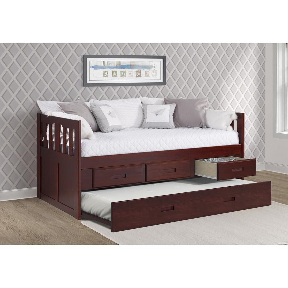 Twin Mission Captains Bed With 3 Drawer Storage And Twin Trundle In Merlot Finish. Picture 2