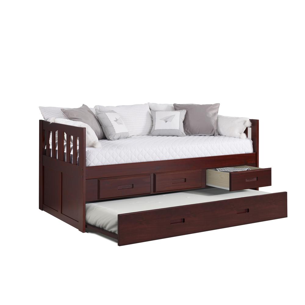 Twin Mission Captains Bed With 3 Drawer Storage And Twin Trundle In Merlot Finish. Picture 3
