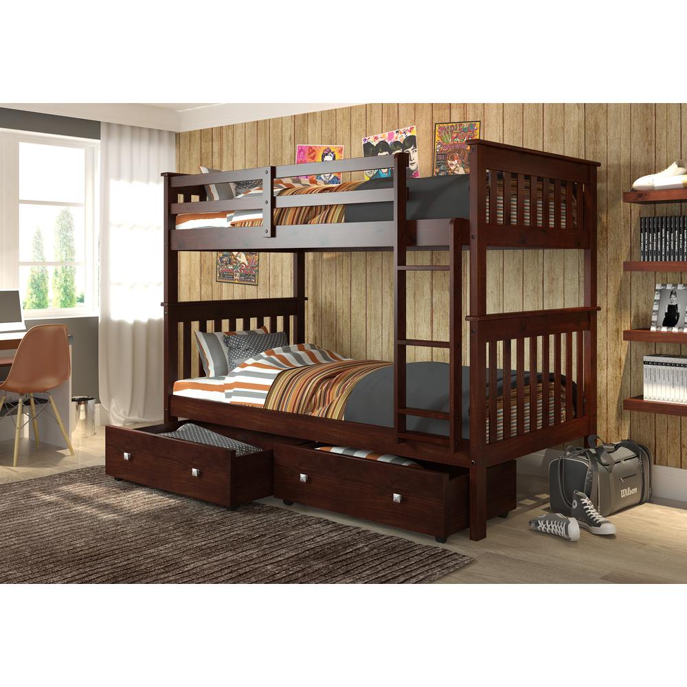 Twin/Twin Mission Bunk Bed W/Dual Under Bed Drawers. Picture 1