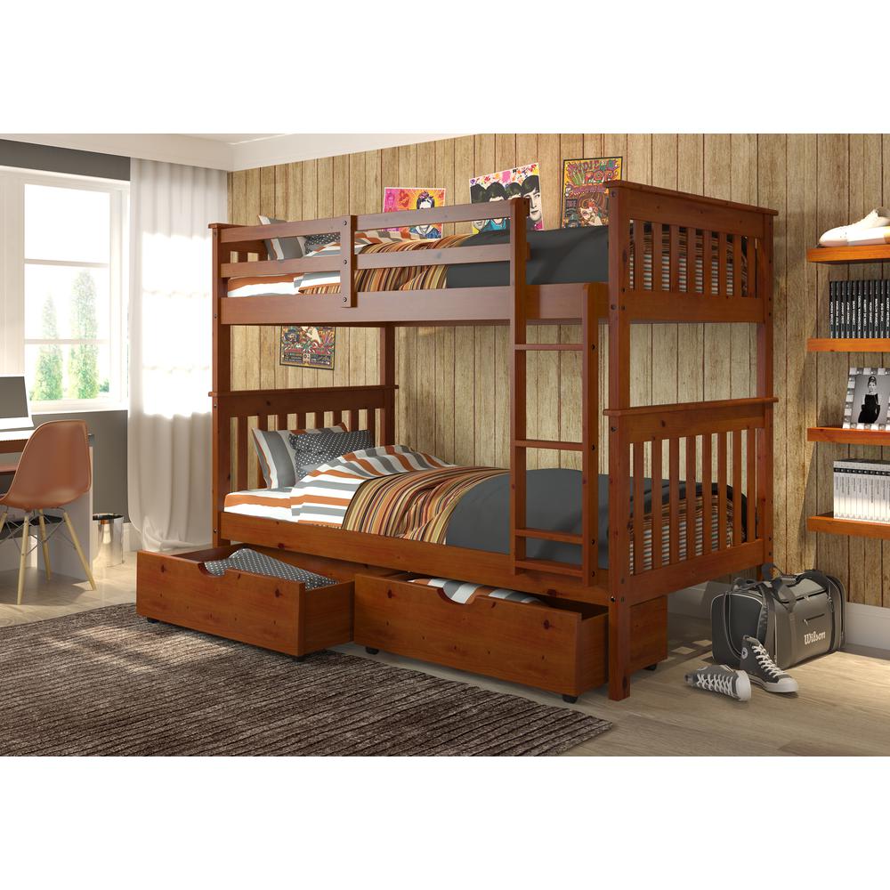 Twin/Twin Mission Bunk Bed W/Dual Under Bed Drawers. Picture 2