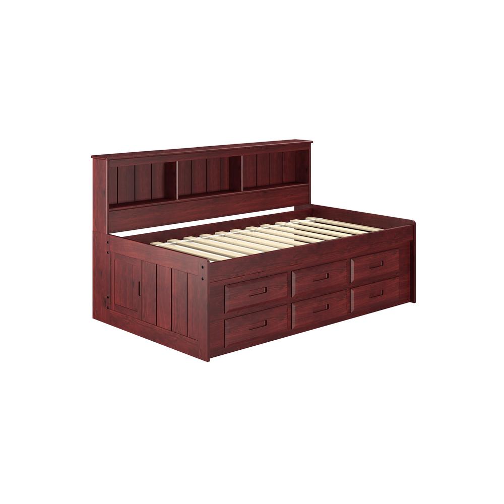 Twin Daybed Bookcase Captains Bed With 6 Drawer Under Bed Storage In Merlot Finish. Picture 3