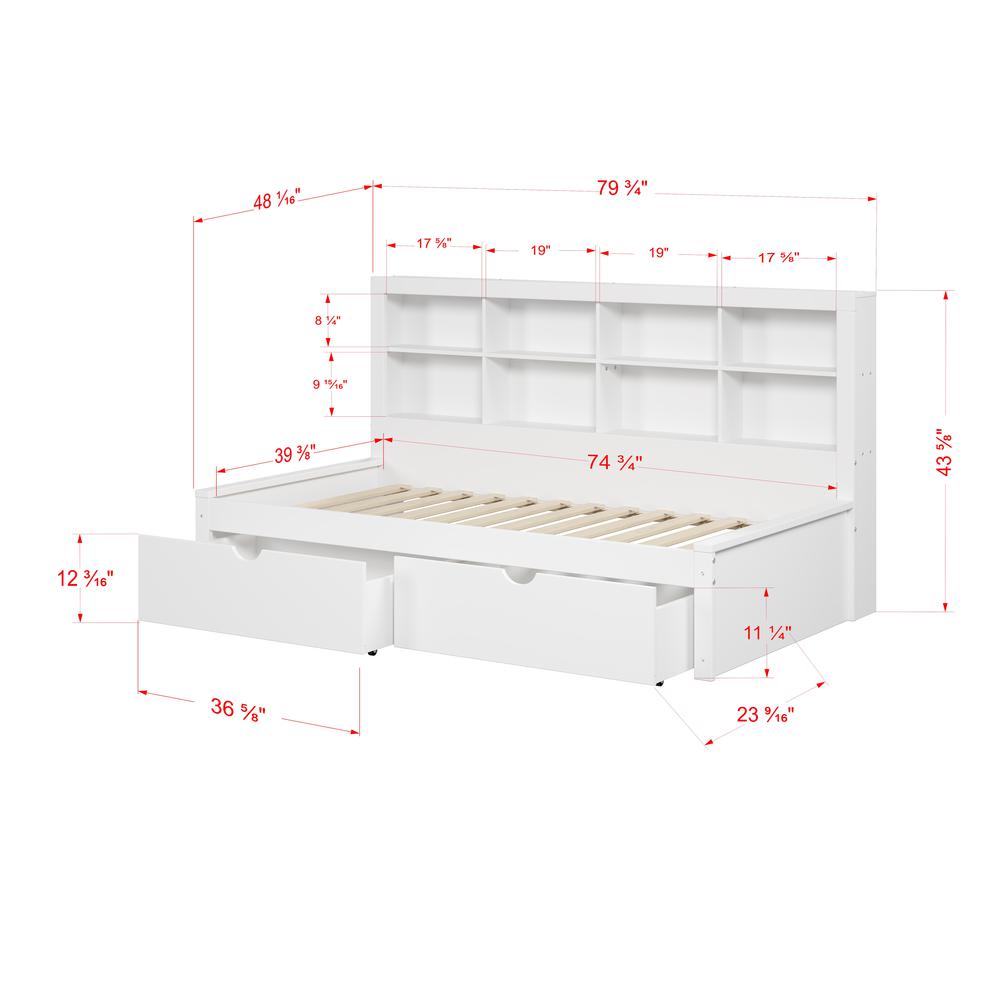 TWIN BOOKCASE DAYBED WITH DRAWERS WHITE. Picture 3