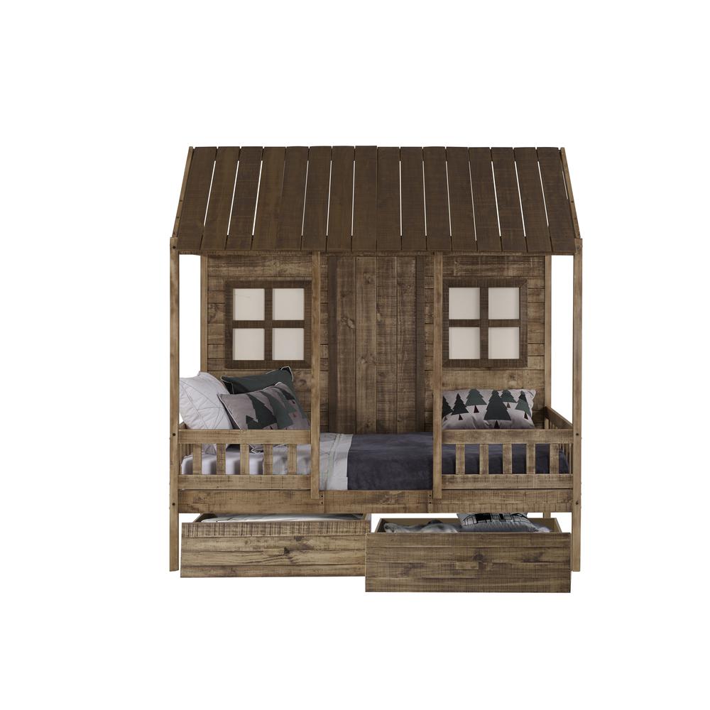 Twin Front Porch Low Loft In Rustic Driftwood Finish W/Dual Underbed Drawers. Picture 3