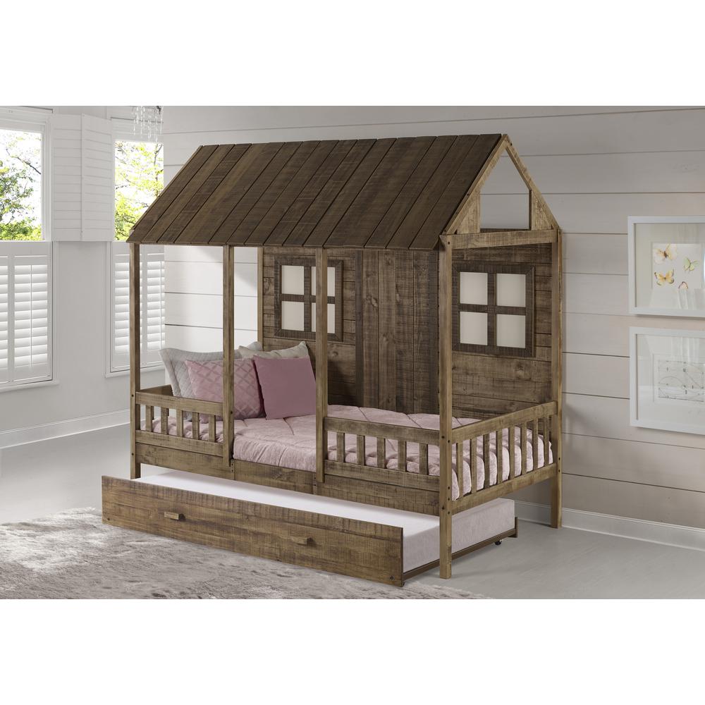 Twin Front Porch Low Loft In Rustic Driftwood Finish W/Twin Trundle Bed. Picture 2