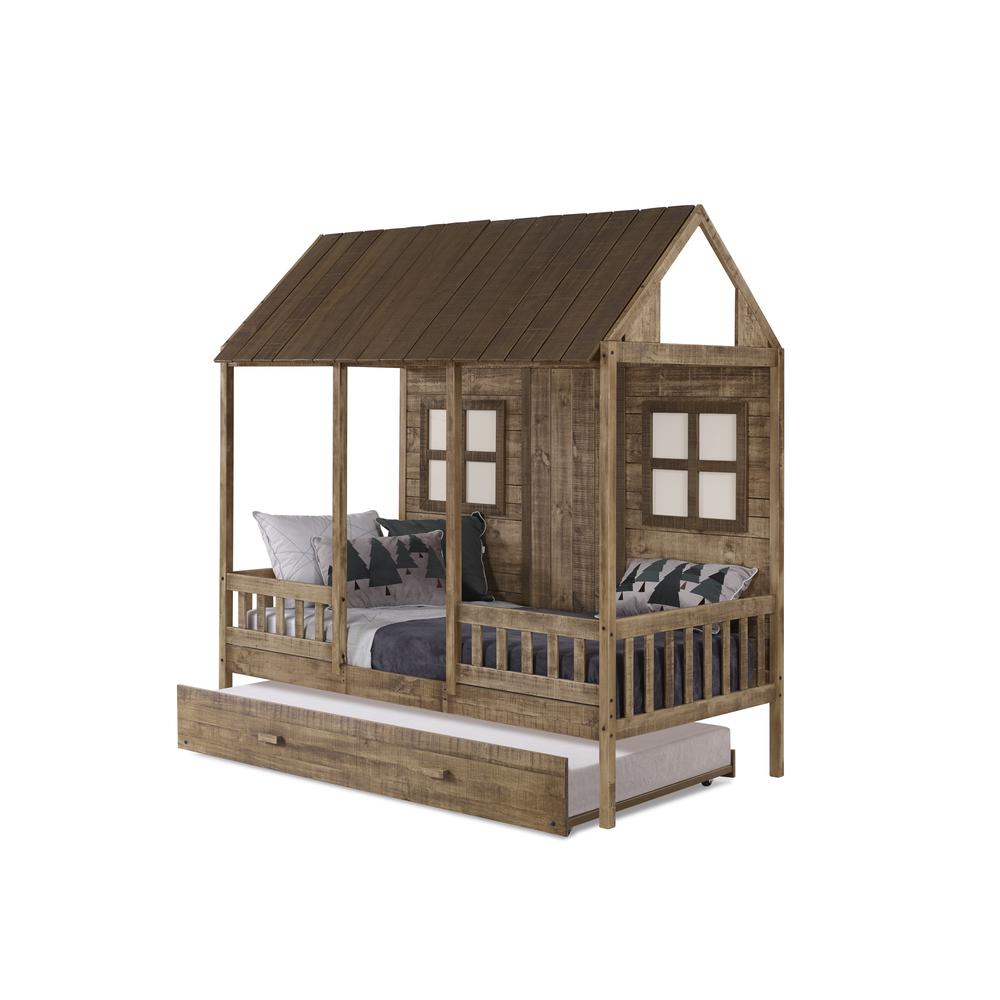 Twin Front Porch Low Loft In Rustic Driftwood Finish W/Twin Trundle Bed. Picture 3