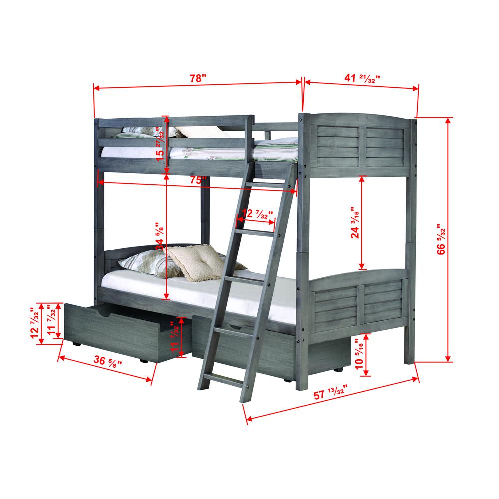 Twin/Twin Louver Bunk Bed W/Dual Under Bed Drawers. Picture 2
