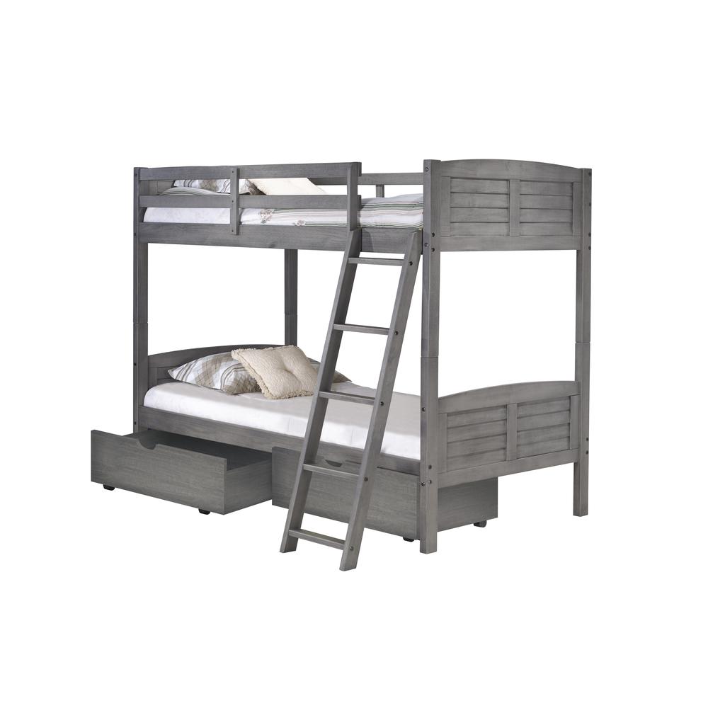 Twin/Twin Louver Bunk Bed W/Dual Under Bed Drawers. Picture 1