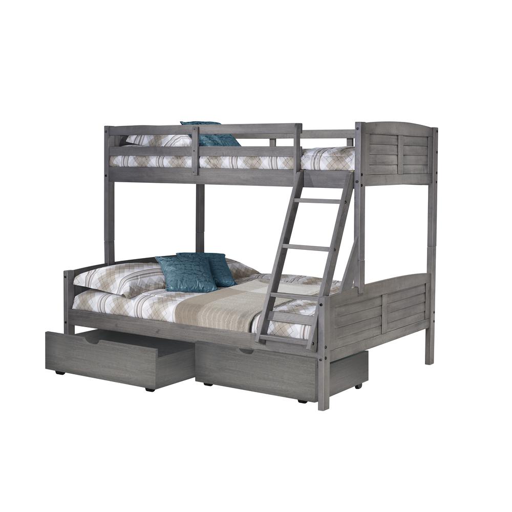 Twin/Full Louver Bunk Bed W/Dual Under Bed Drawers. Picture 1