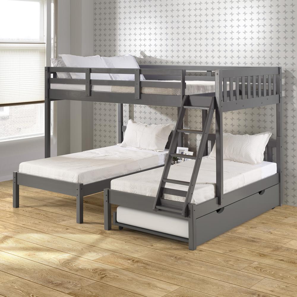 Full Over Double Twin Bed Loft Bunk In Dark Grey Finish W/Twin Trundle Bed