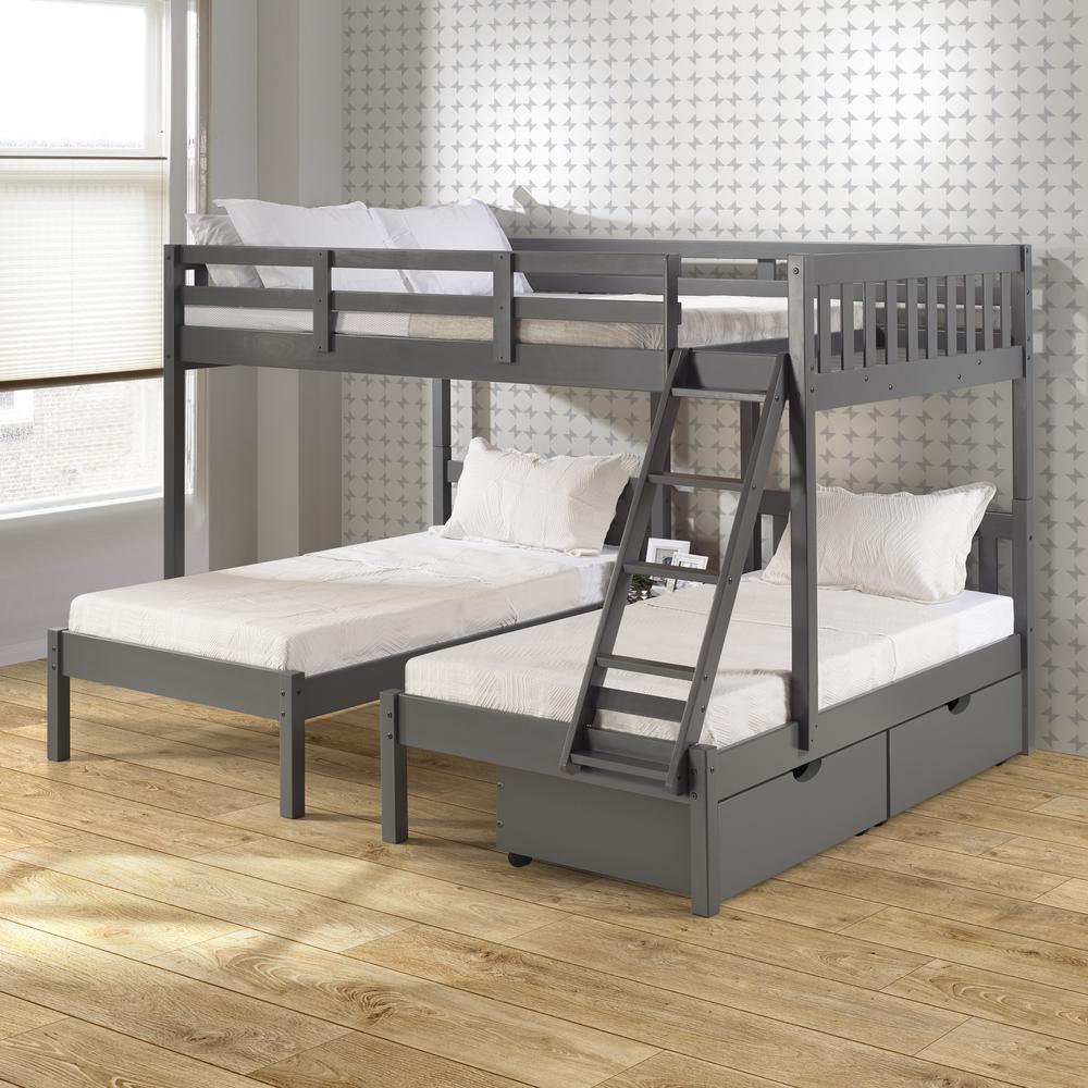 Full Over Double Twin Bed Loft Bunk In Dark Grey Finish W/Dual Under Bed Drawers. Picture 1