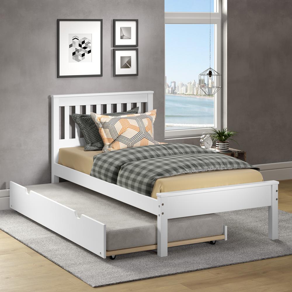 TWIN CONTEMPO BED WITH TWIN TRUNDLE BED WHITE FINISH. Picture 2