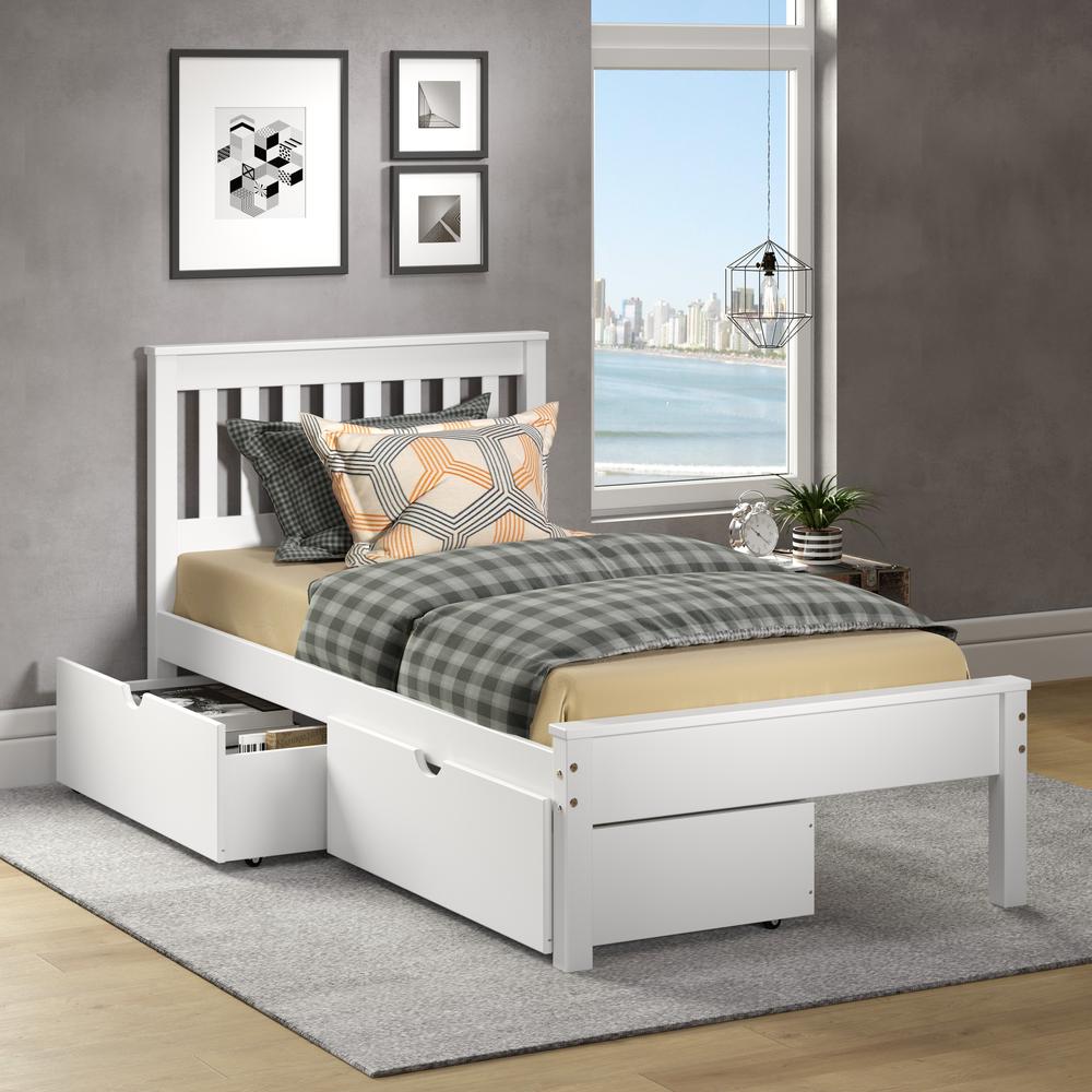 TWIN CONTEMPO BED DUAL UNDER BED DRAWERS WHITE FINISH. Picture 2